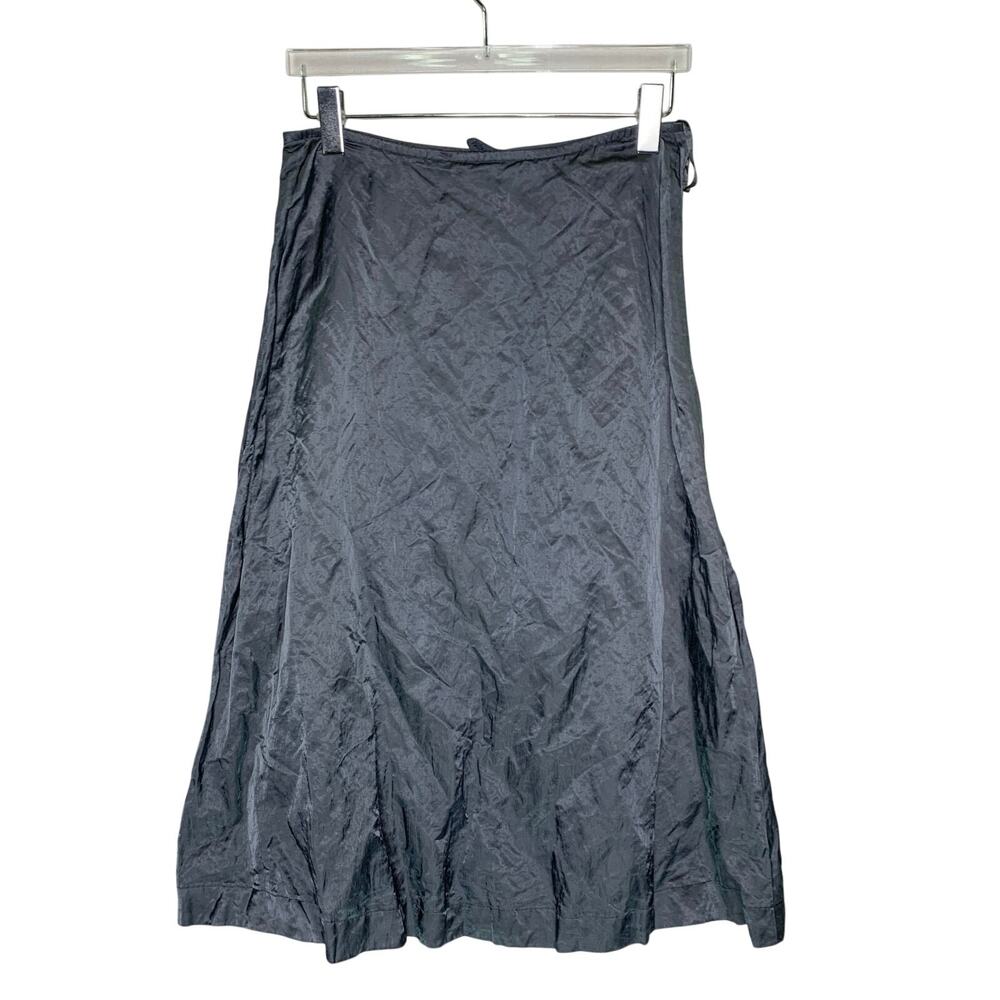 Eileen Fisher Textured Crinkle Midi Skirt XS Steel gray Tone Side Zip Oversized
